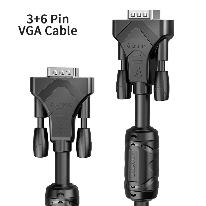 3 6 pin VGA cable AMPCOM VGA кабель, VGA к VGA кабель(SVGA кабель) папа-папа 1080P супер VGA дисплей шнур для ПК проектор ноутбук ТВ - Цвет: 3 6 pin VGA cable