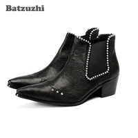 batzuzhi 6 5cm heel boots men pointed toe black leather ankle boots with crystals mens party dress shoes botas hombreus12 eu46