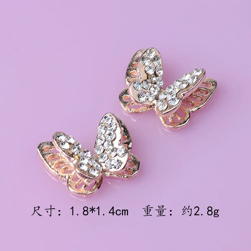 

50pcs/lot 18*14mm full drill inlay drill double-layer butterfly hair decoration alloy accessories crystal charm DIY handmade