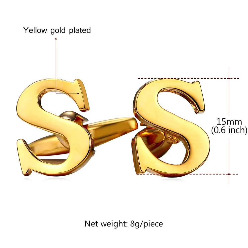 Роскошные запонки для Для мужчин Алфавит Буква S манжеты и пуговицы золотого