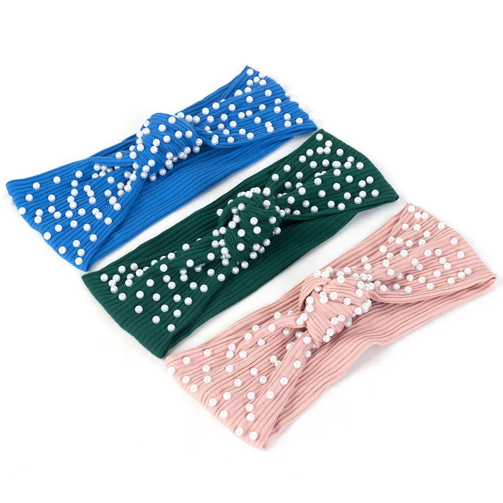 Женские аксессуары с жемчужинами джинсовые ребристые ленты для волос бантом в