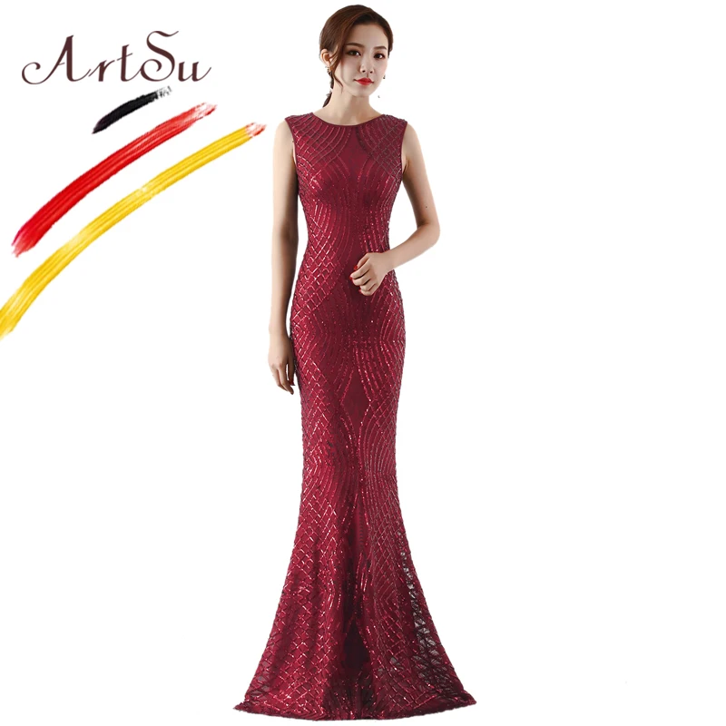 Женское вечернее платье с блестками ArtSu черное Красное Длинное рождественское до