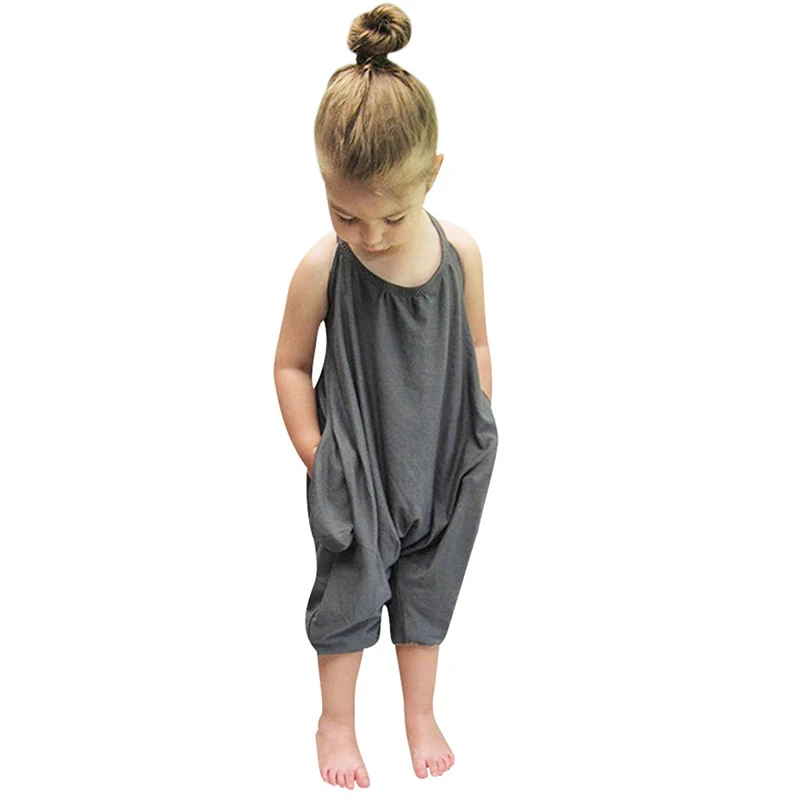 Комбинезон для девочек однотонные шаровары на бретелях Одежда девочек|Ромперы| |