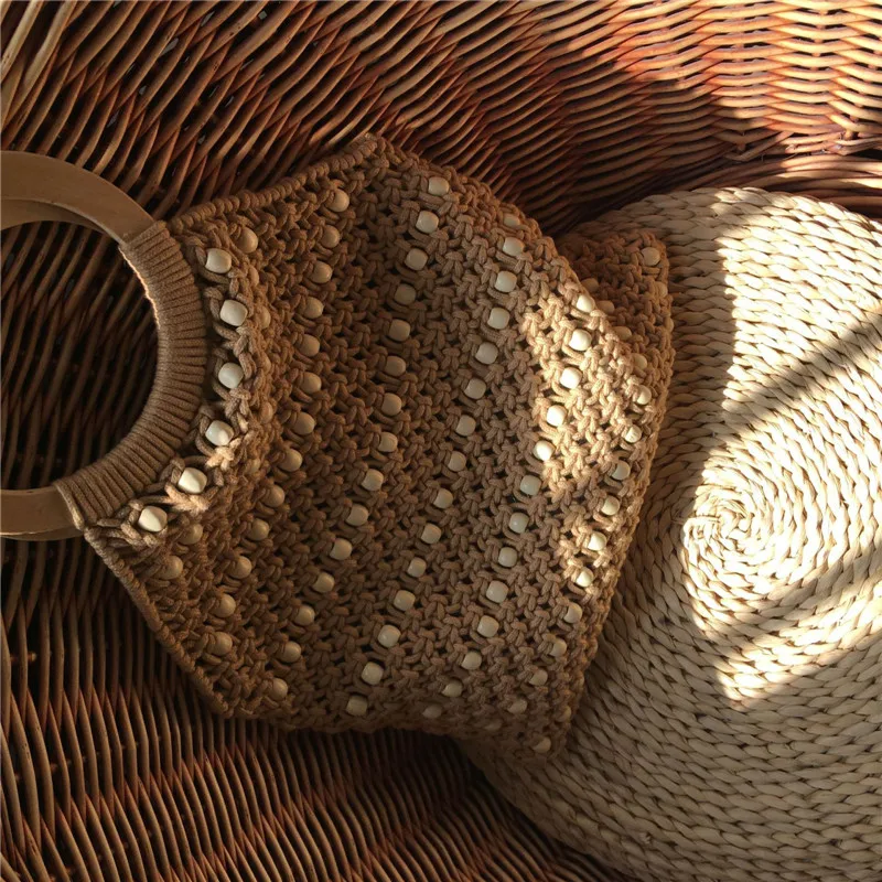 Женская плетеная Сумка тоут повседневный пляжный Плетеный с круглыми ручками