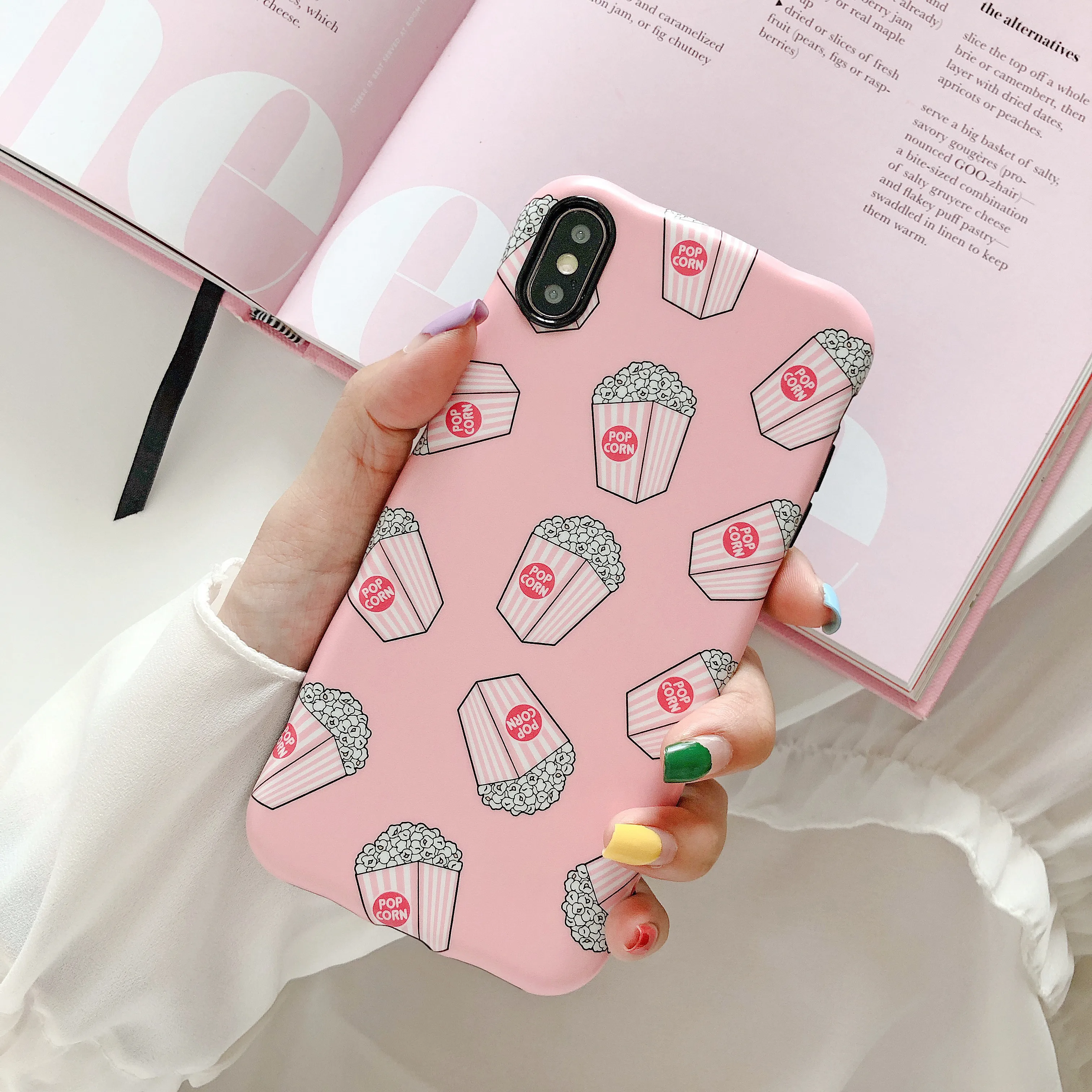PEIPENG Cute Pink Popcorn Phone Case For iphone 6 6S 7 8 Plus X XR XS MAX Ultra-thin Silicone Soft imd Back Cover Coque | Мобильные