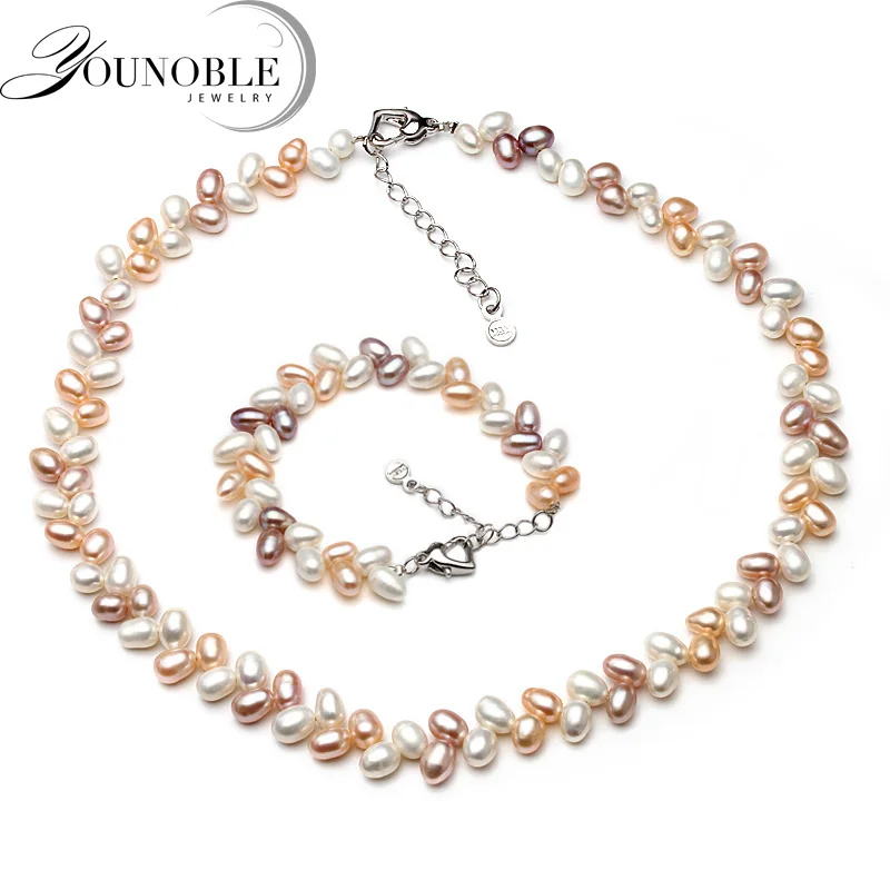 

Beautiful boho pearl jewelry set,anniversary gift multi color freshwater natural pearl necklace bracelet set women