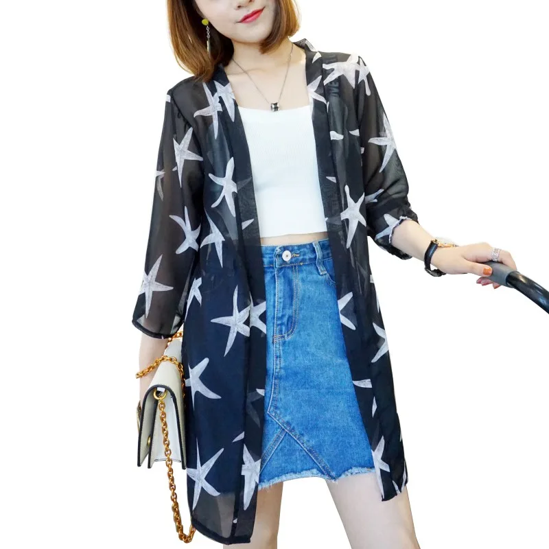 Blusas летние женские кимоно кардиган Повседневная Свободная шифоновая блуза рубашки Бохо с цветочным принтом Длинная Верхняя одежда плюс размер