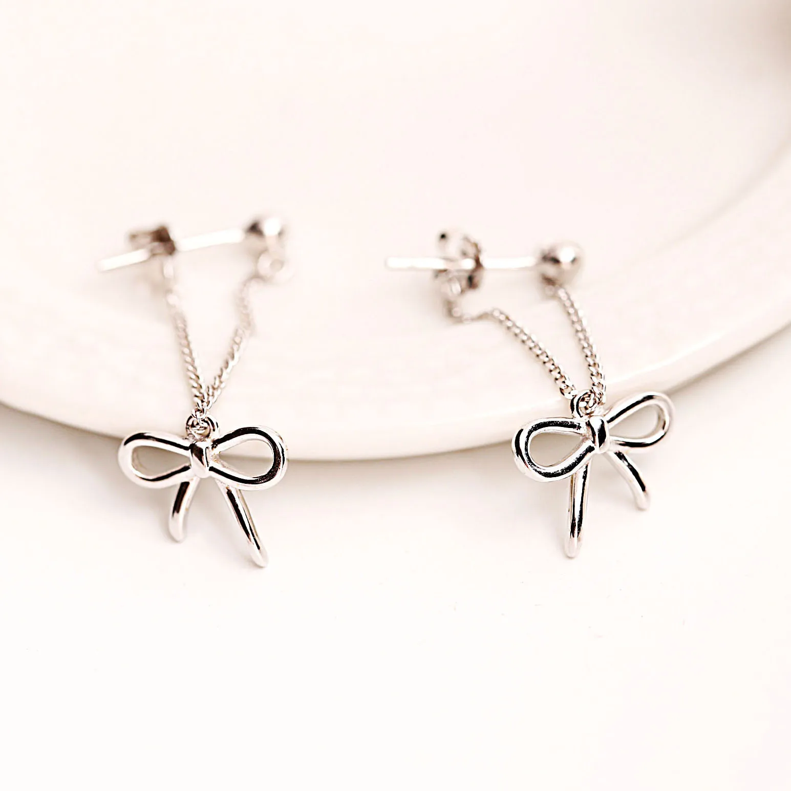 bow tassel earring 100% 925 Sterling silver Jewelry fashion Hypoallergenic Stud earrings for women girl gift | Украшения и