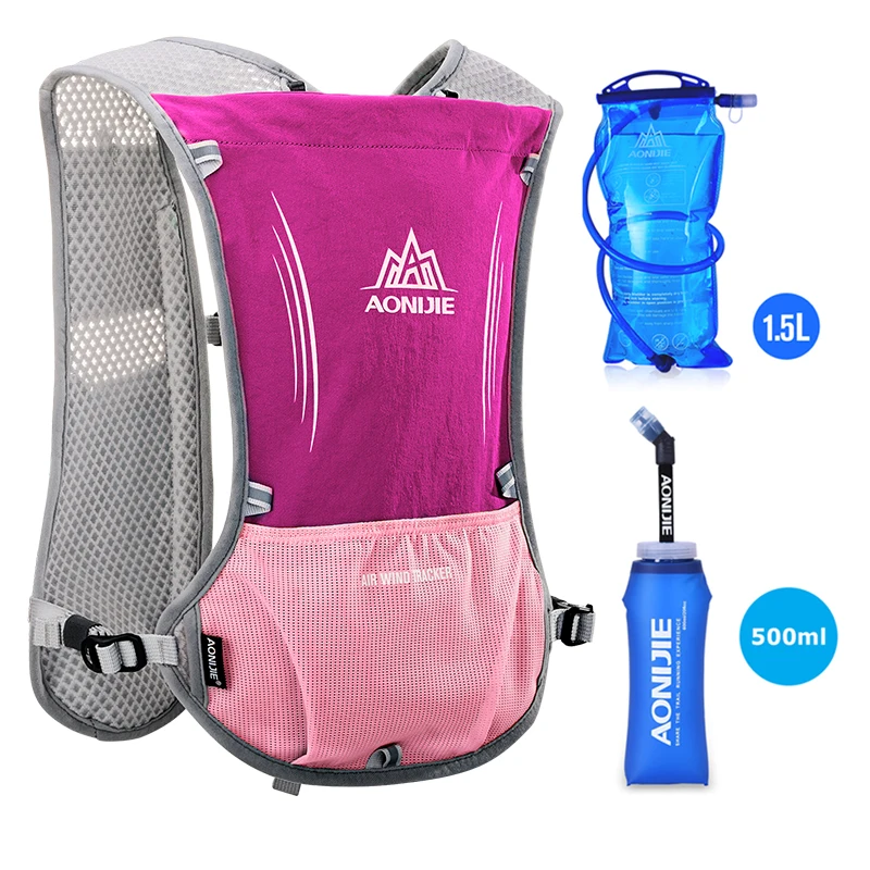Rose full set AONIJIE E913S 5L Trail бег гидратации рюкзак сумка Жилет Жгут воды мочевого пузыря Туризм бег марафон гонки спорт - Цвет: Rose full set