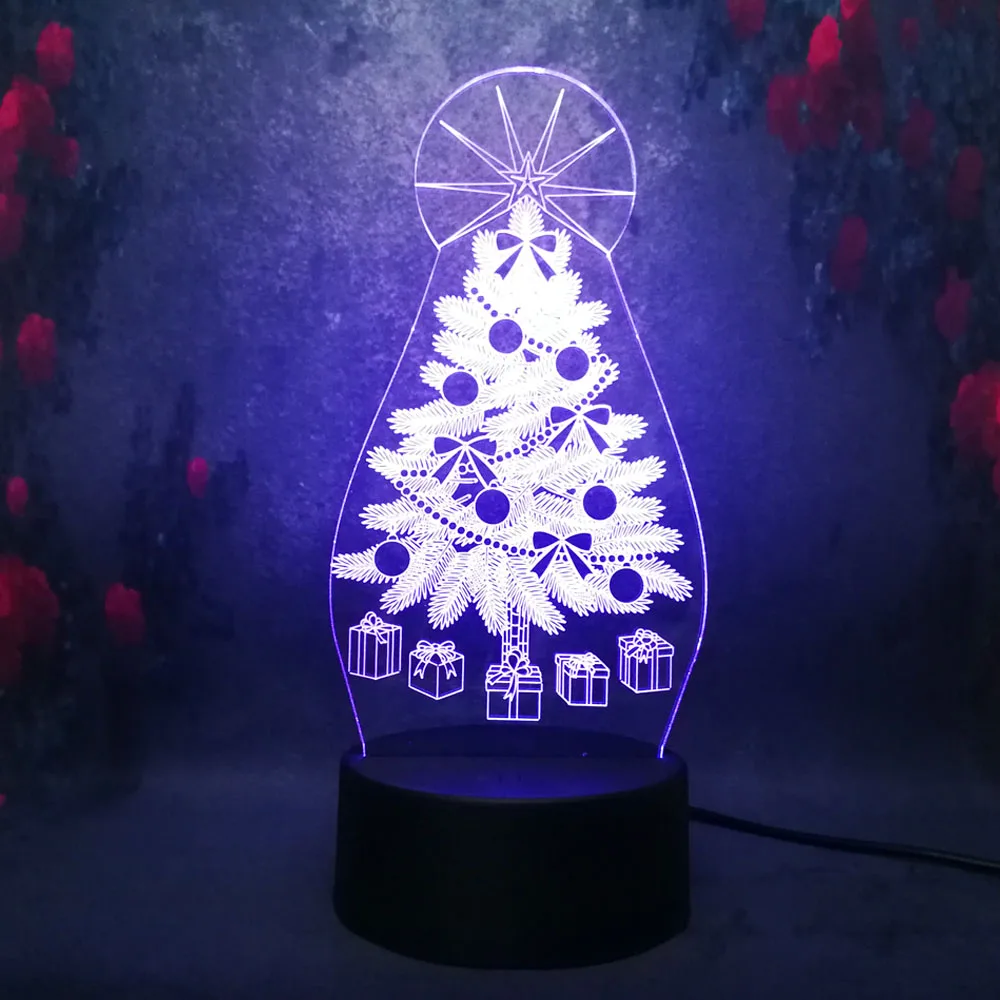 DIY 3D Рождественская елка Ночная лампа подарок на Новый год LED 7 цветов градиент USB