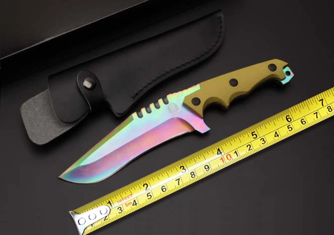 2 цвета! Цвет/позолоченный титановый охотничьи закрепленные ножи 9Cr18Mov лезвие G10