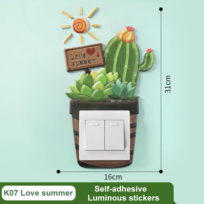 K07 love summer Настенные украшения для дома, Мультяшные флуоресцентные светящиеся наклейки для детской комнаты, украшения для спальни, светящиеся переключатели, защитная крышка, водонепроницаемый - Цвет: K07 love summer