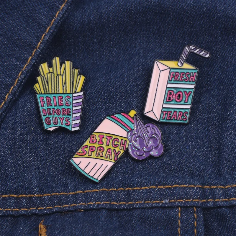 Свежий мальчиков слёз надпись &quotFries Before Guys&quot Bitch спрей брошки эмаль Нагрудные