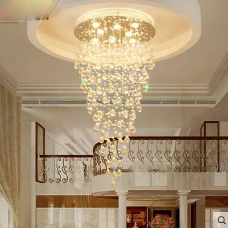 Двойная лестница люстра спиральная лампа длинная вилла лестницы хрустальная