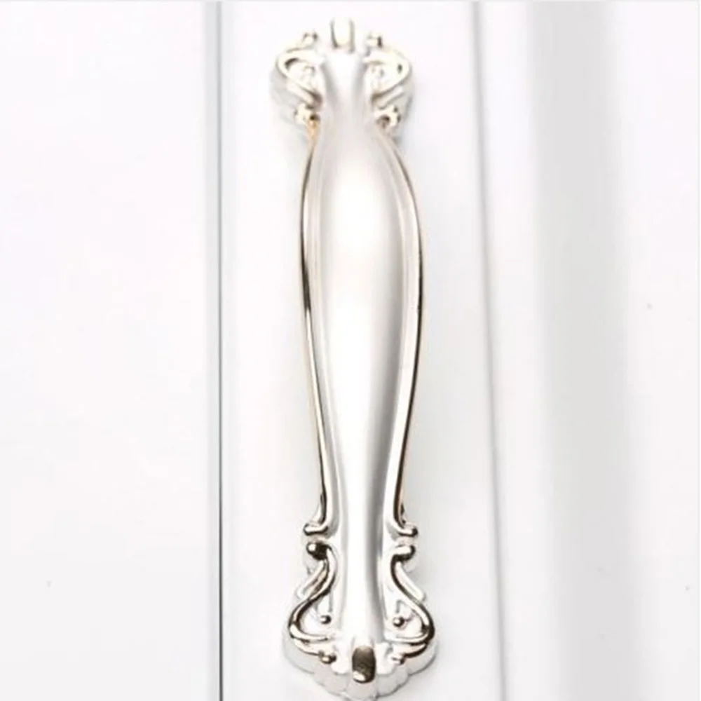 96mm silver Европейский стиль ручки для шкафа мебельная фурнитура Кухонный шкаф дверные ручки для выдвижных ящиков цинковый сплав 3 размера - Цвет: 96mm silver