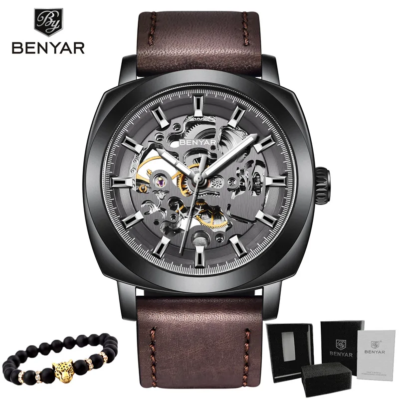 5121-Black brown BENYAR мужские часы Лидирующий бренд Роскошные деловые автоматические механические часы мужские водонепроницаемые спортивные наручные часы Relogio Masculino - Цвет: 5121-Black brown