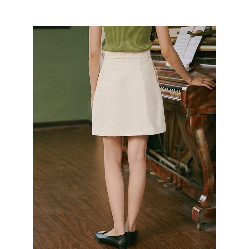 INMAN Autumn New Arrival Young Literary Style Lacing Button Slits A-line Women Short Skirt