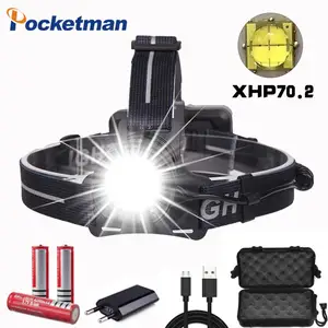 Налобный фонарь XHP70.2, Суперяркий Светодиодный, с зарядкой от USB, 3 аккумулятора 18650