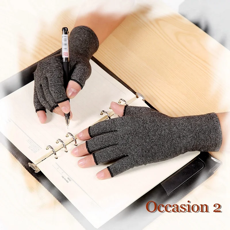 Grey Women Men Therapy Compression Open Fingers Gloves Hand Arthritis Joint Pain Relie Cotton Elastic Hand Gloves
