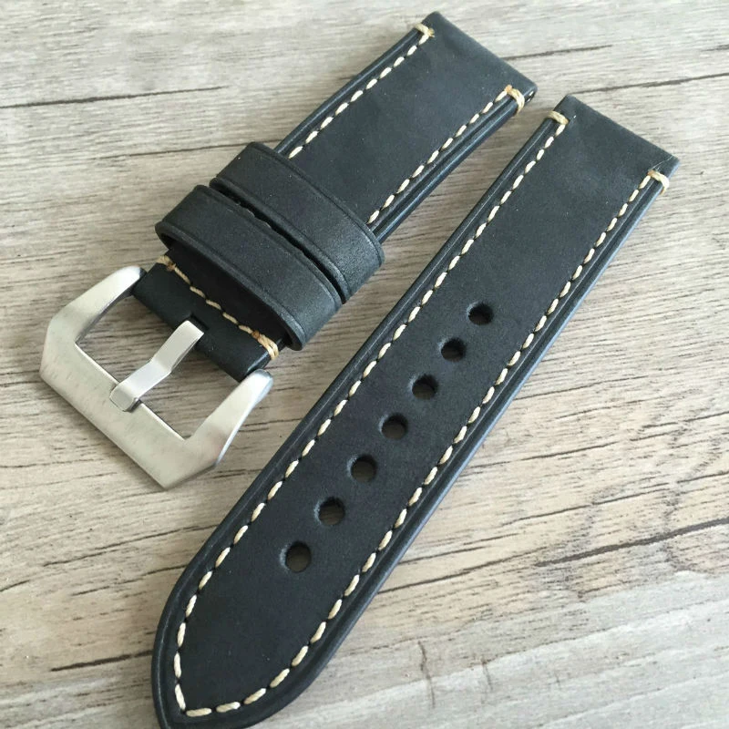 

Hand-folded cowhide leather Watchband for PAM111 20 22 24 26MM men's discolored brown retro style raw leather strap