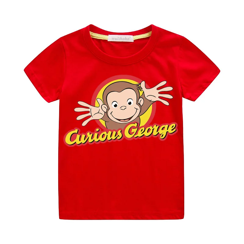 Red T-shirts Для мальчиков и девочек дети милые мультфильм Любопытный Джордж Костюмы летняя футболка костюм футболки дети короткий рукав футболка верхняя одежда ZA090 - Цвет: Red T-shirts