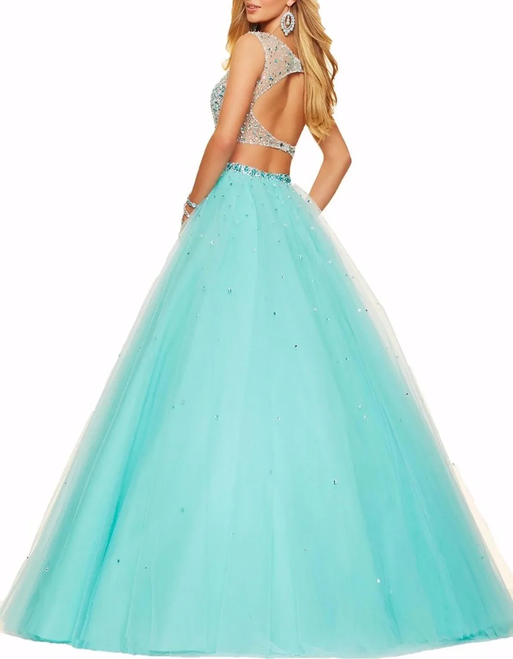 Два куска Роскошные Бисером Тюль Quinceanera Платье На Заказ Платье Элегантное Платье Потрясающие Длинные Пром Платье