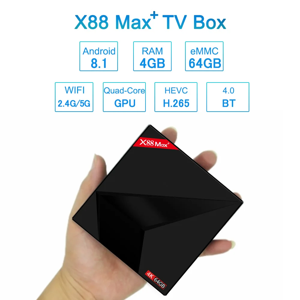 X88 MAX PLUS Android9.0 ТВ-бокс 4 Гб ОЗУ 64 ПЗУ RK3328 четырехъядерный смарт-ТВ-бокс TYPE-C 2 4G/5G