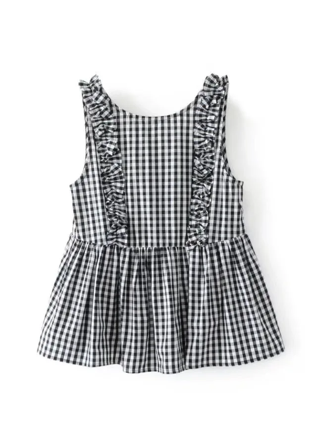 Женская блузка без рукавов VOGUEIN в клетку и клеточку с оборками Размер SML оптовая