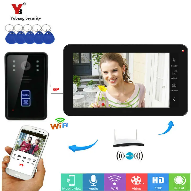 YobangSecurity RFID карты видеодомофоны 9 дюймов мониторы Wi Fi беспроводной видео домофон с камерой системы