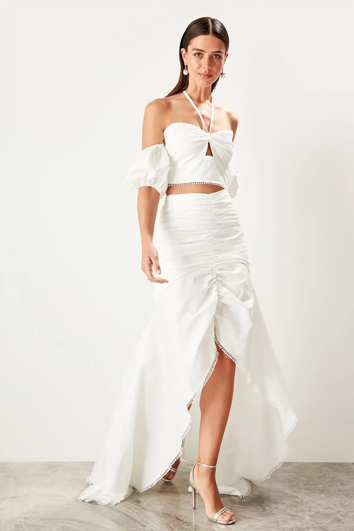 Trendyol экрю юбка Drapeli TPRSS19FZ0300|Женские юбки| |