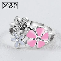 xp charm korean romantic geometric silver color cubic zirconia rings for women engagement fashion heart flower ring jewelry
