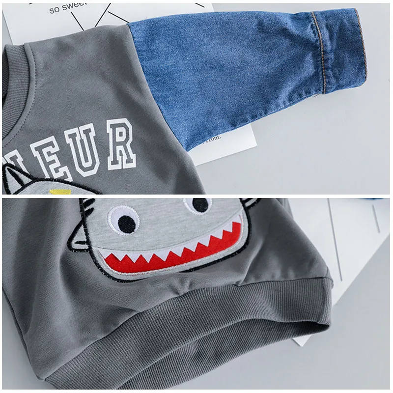 Children Baby Boy Denim Clothes 1 2 3 4 Years Toddler Cartoon shark Print Top and Jeans 2PCS 2019 Fashion Kid Boys |