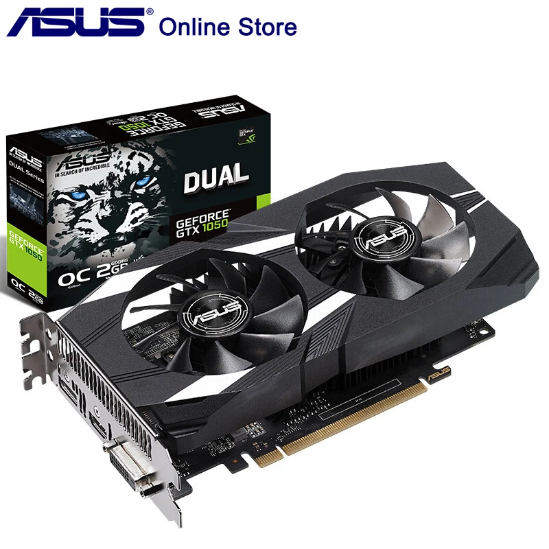 ASUS Geforce DUAL GTX1050 O2G V2 Nvidia GDDR5 2G видеокарта 128 бит PCI Express 3 0X16 DVI + HDMI D 14nm Графика