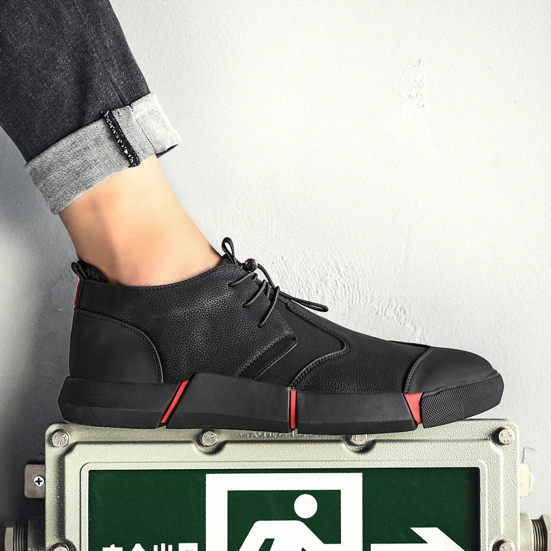 Мужская кожаная повседневная обувь Модные дышащие кроссовки на плоской подошве