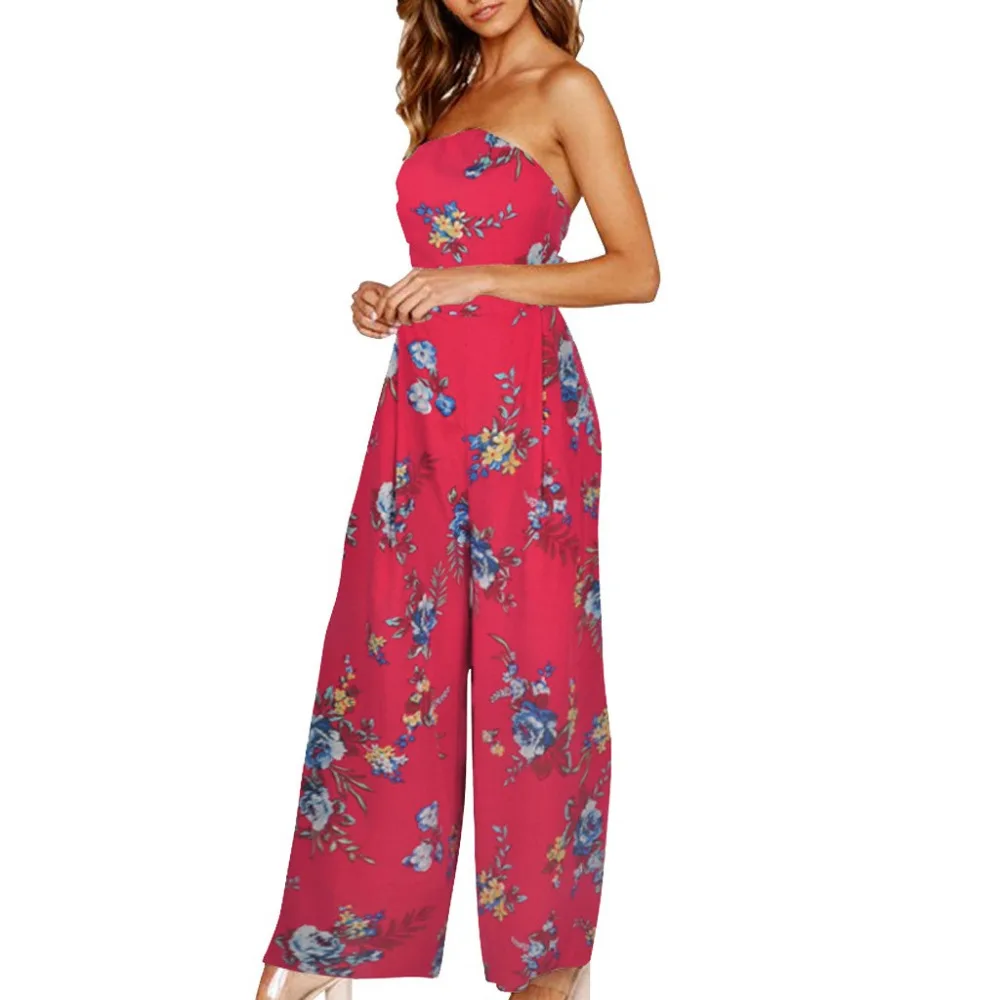 Свободный страусиный длинный комбинезон Модный женский без бретелек рукавов с