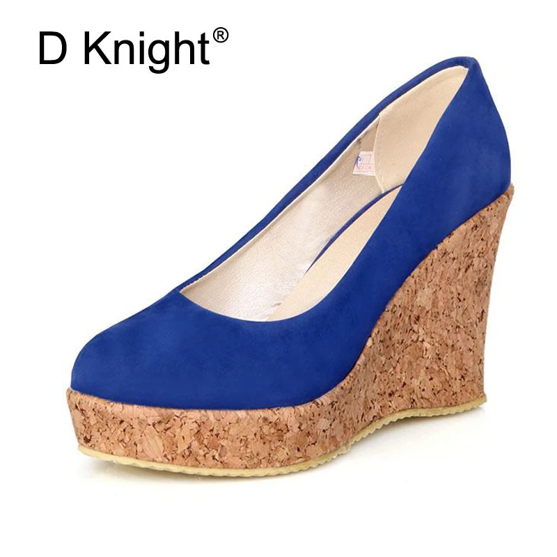 Современные девушки насосы плюс Размеры 34–43 сладкий вечерние клинья круглый