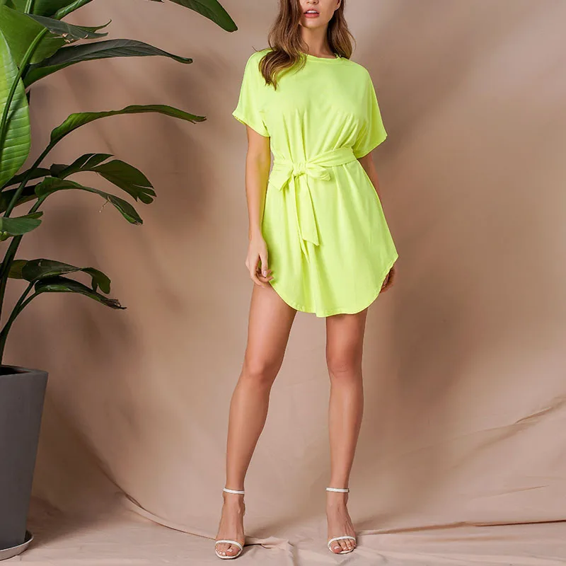 2019 летнее модное платье футболка женское хлопковое повседневное однотонное с