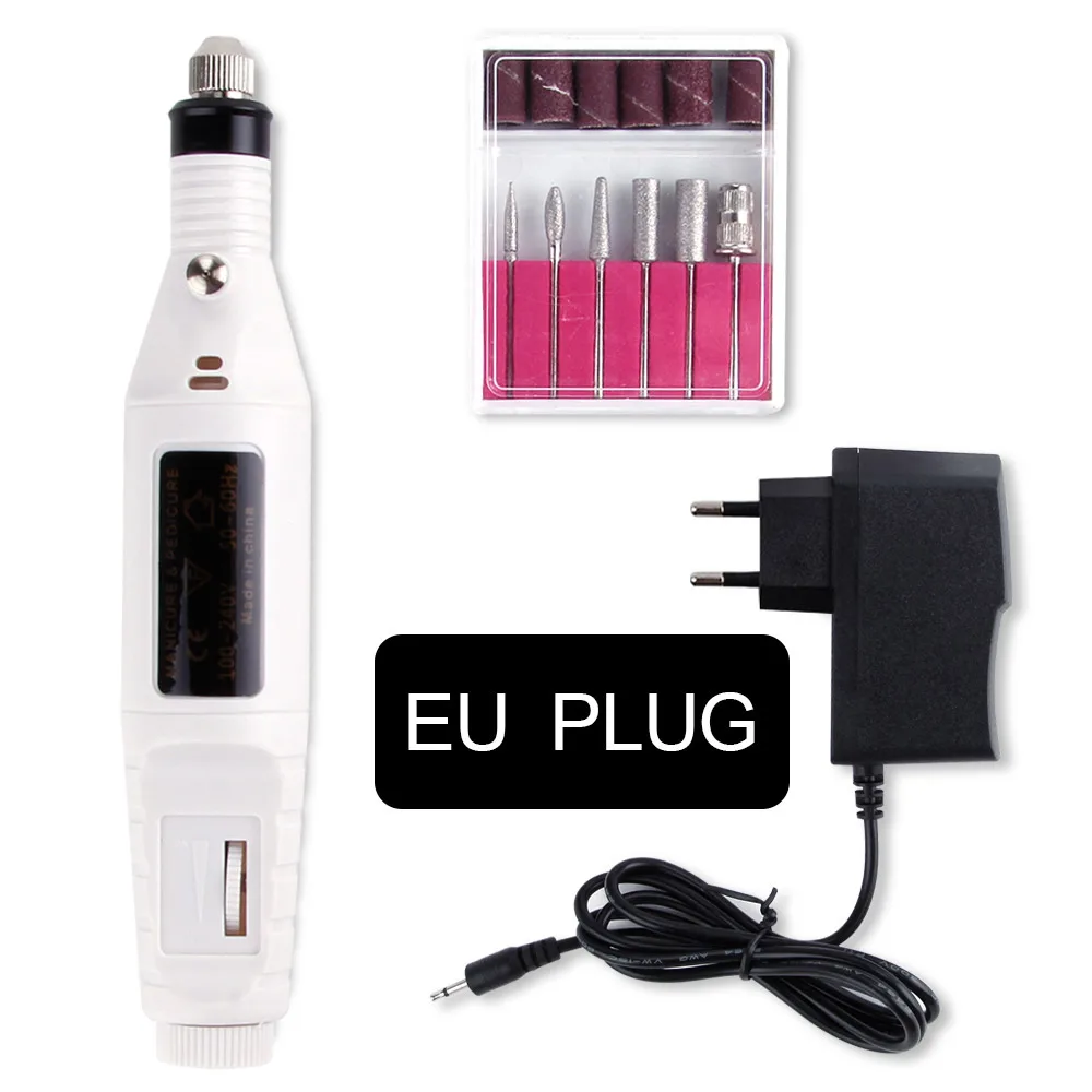 White EU Plug Электрическая дрель для ногтей аппарат для маникюра гель для удаления кутикулы Фрезерное долото набор инструментов для педикюра профессиональный дизайн ногтей - Цвет: White EU Plug