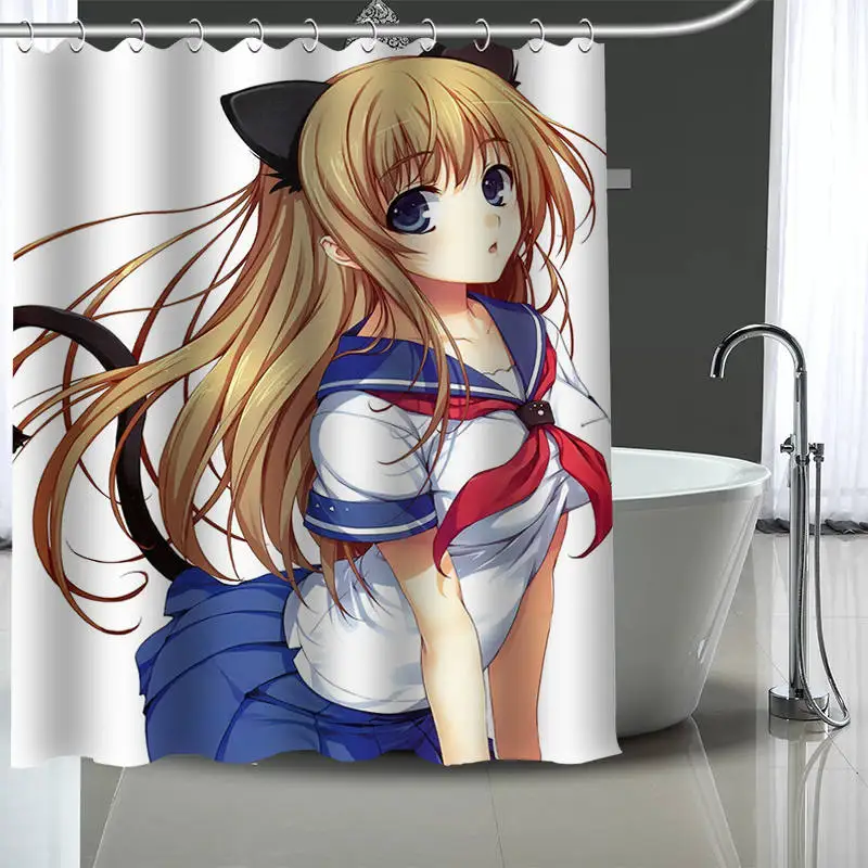 Пользовательская занавеска для душа с аниме кошкой девочкой и пластиковыми