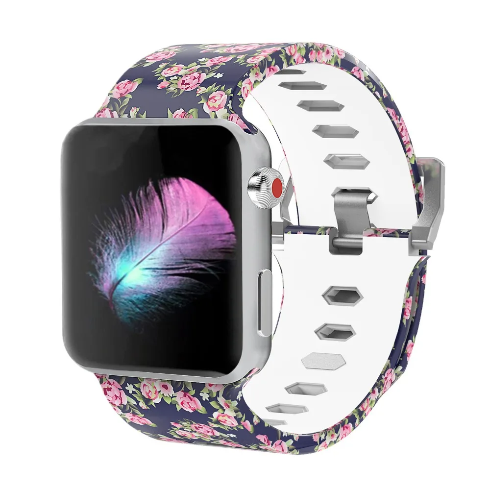 Мягкий силиконовый ремешок для часов Odog с принтом Fllower для Apple Watch Series 4, 40 мм, 44 мм, ремешок для наручных часов, аксессуары для умных часов