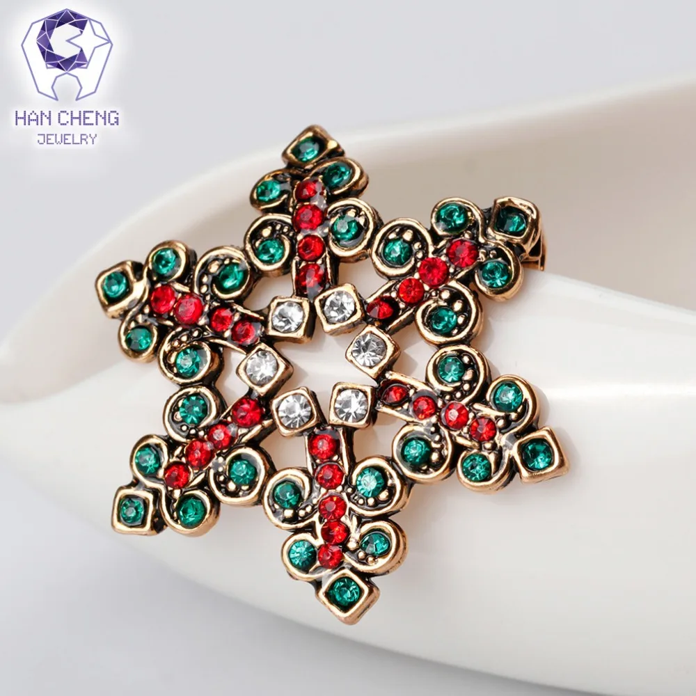 Han Cheng милые модные золотые стразы хрустальные рождественские броши Снежинка