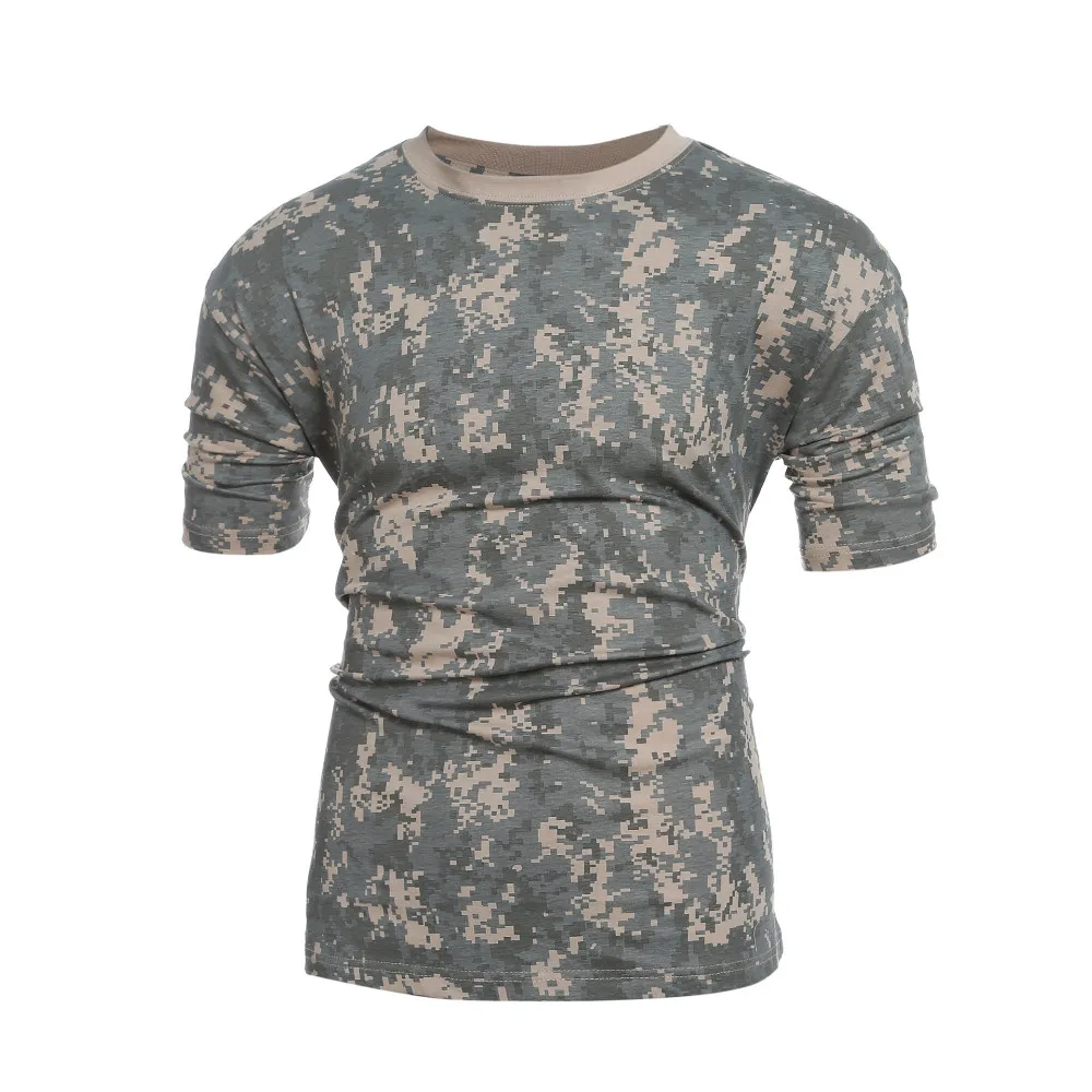 ACU Camo Кемпинг, туризм, Тактическая Военная камуфляжная футболка, дышащая, быстросохнущая, Армейская, США, Боевая футболка, короткий рукав, хлопок - Цвет: ACU Camo