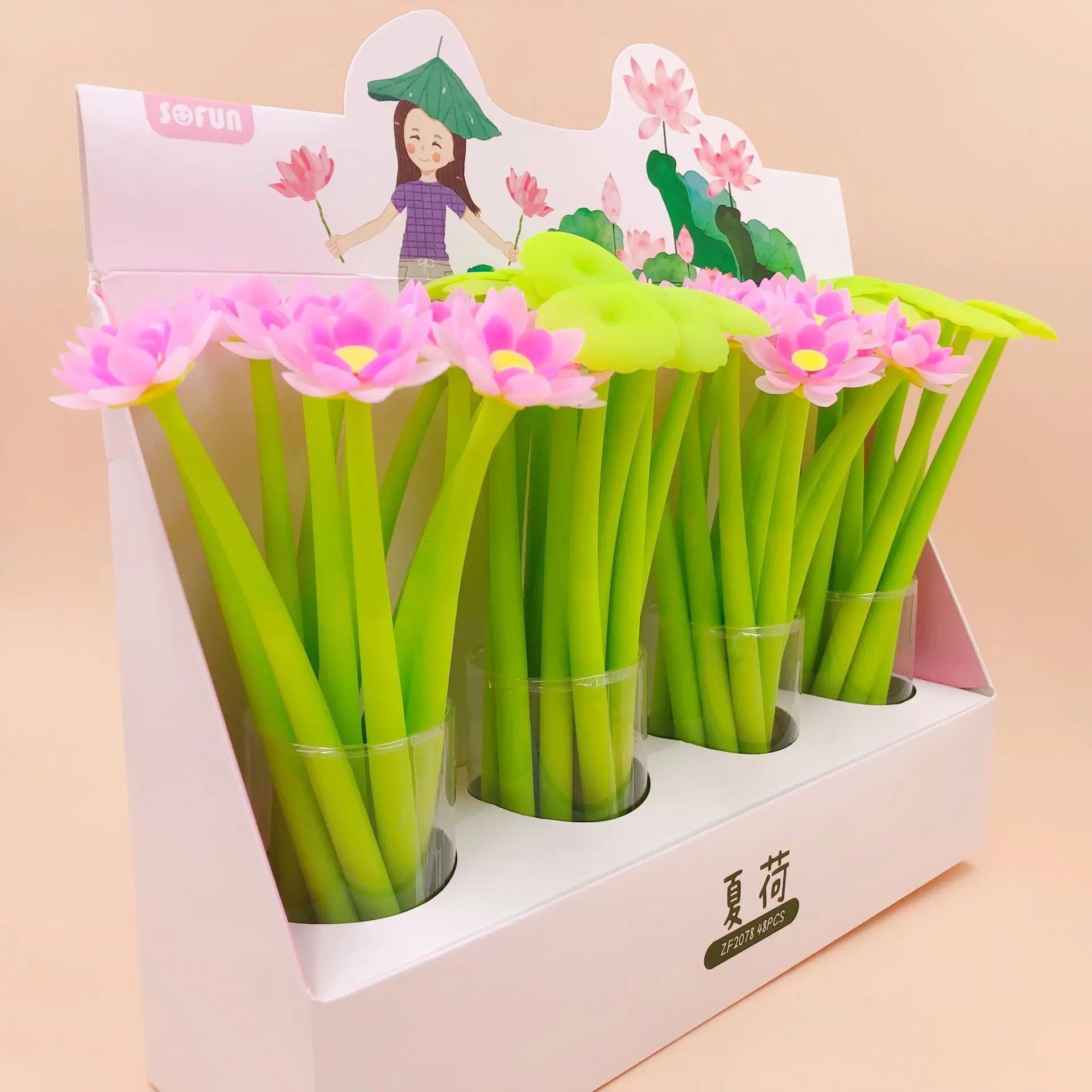 

48 Pcs Kawaii Gel Pens Summer Lotus Gel Black Gel Ink Pens Pens for Writing Cute Stationery Office School Supplies 0.5mm