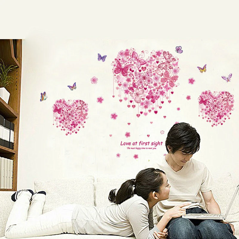 Наклейки на стену с изображением бабочки любовным сердцем украшение для комнаты