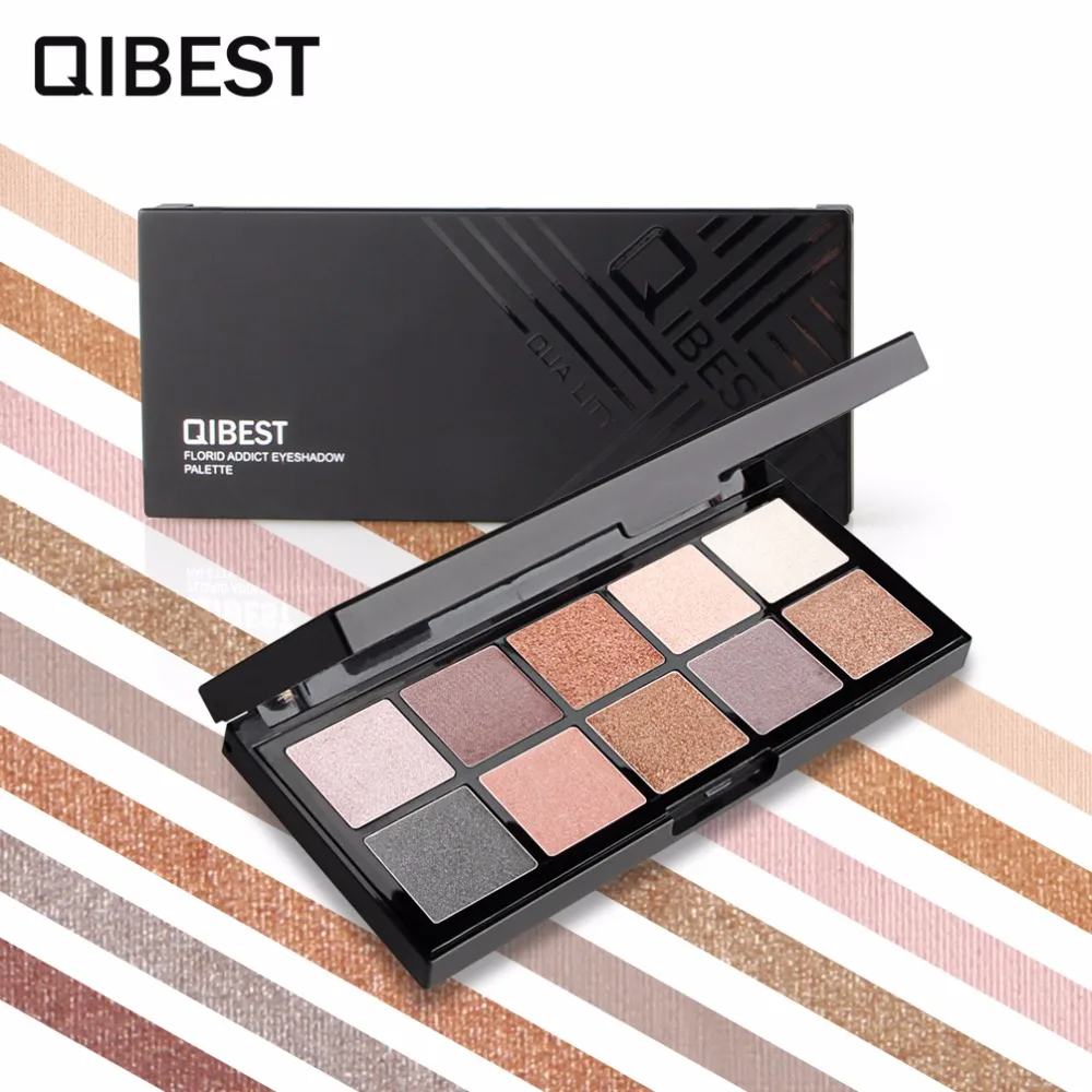 QIBEST, 10 цветов, палитра теней для век, матовая, мерцающая, телесного цвета, косметика для глаз, водостойкая, стойкая, макияж, Палетка, пудра, косметический набор