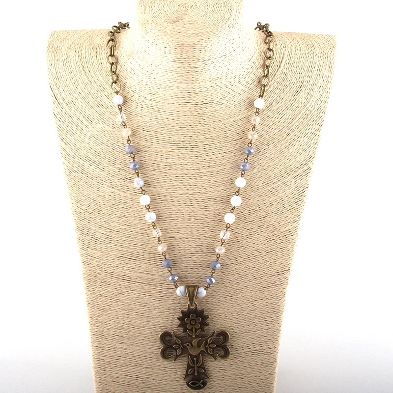 Модные ювелирные изделия из натурального камня и стекла длинная цепочка