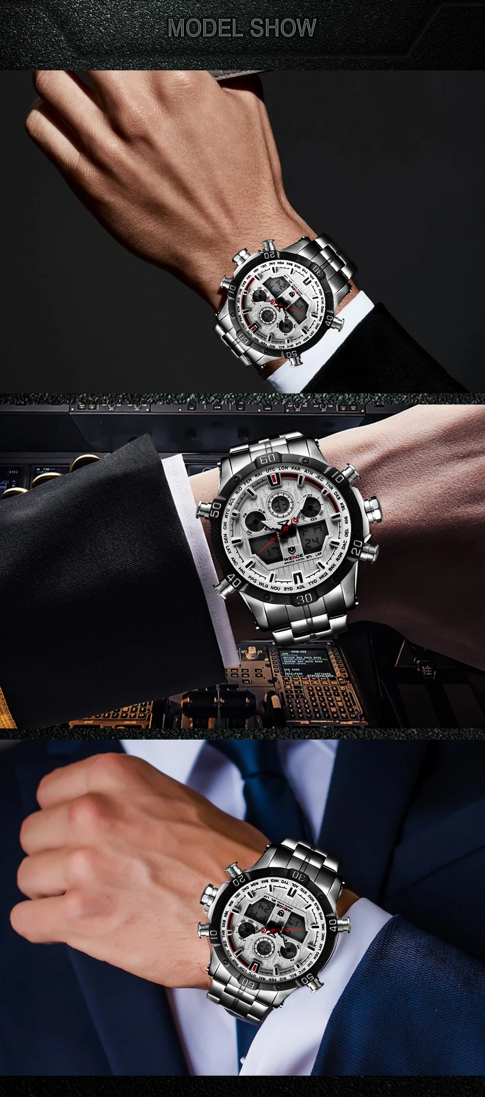 WEIDE кварцевые спортивные наручные часы, повседневные настоящие мужские часы, брендовые Роскошные мужские часы из нержавеющей стали, цифровые светодиодные часы с датой