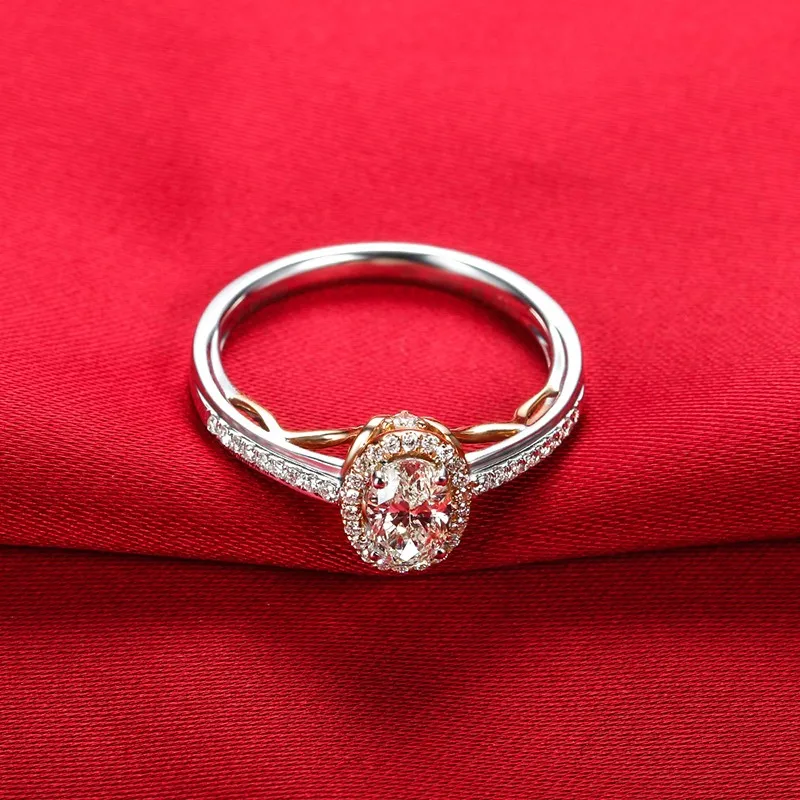 ZOCAI Винтаж sideston 0,7 CT натуральный D-E/SI овальной огранки HALO MICROPAVE 18 K белое золото и розовое Золотое кольцо с бриллиантом W04427