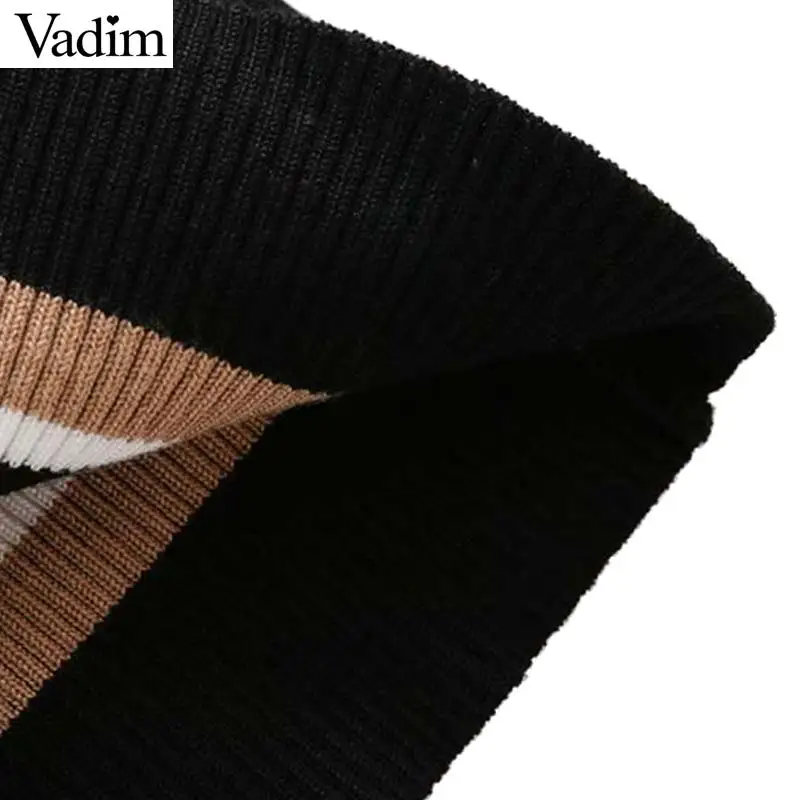 Vadim women chic striped knitted turtleneck sweater long sleeve stretchy pullovers vintage female casual basic tops HA322 | Женская