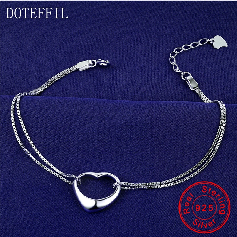 DOTEFFIL 925 Sterling Silver Box Chain Heart Bracelet For Woman Wedding Engagement Jewelry | Украшения и аксессуары
